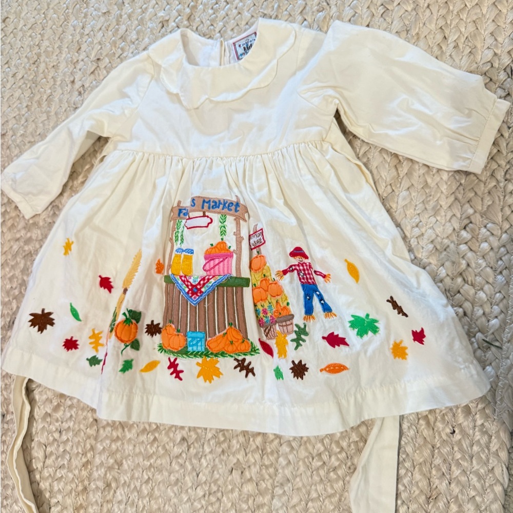 Cotton Kids embroidered farmers market scarecrow pumpkin fall dress 13 month